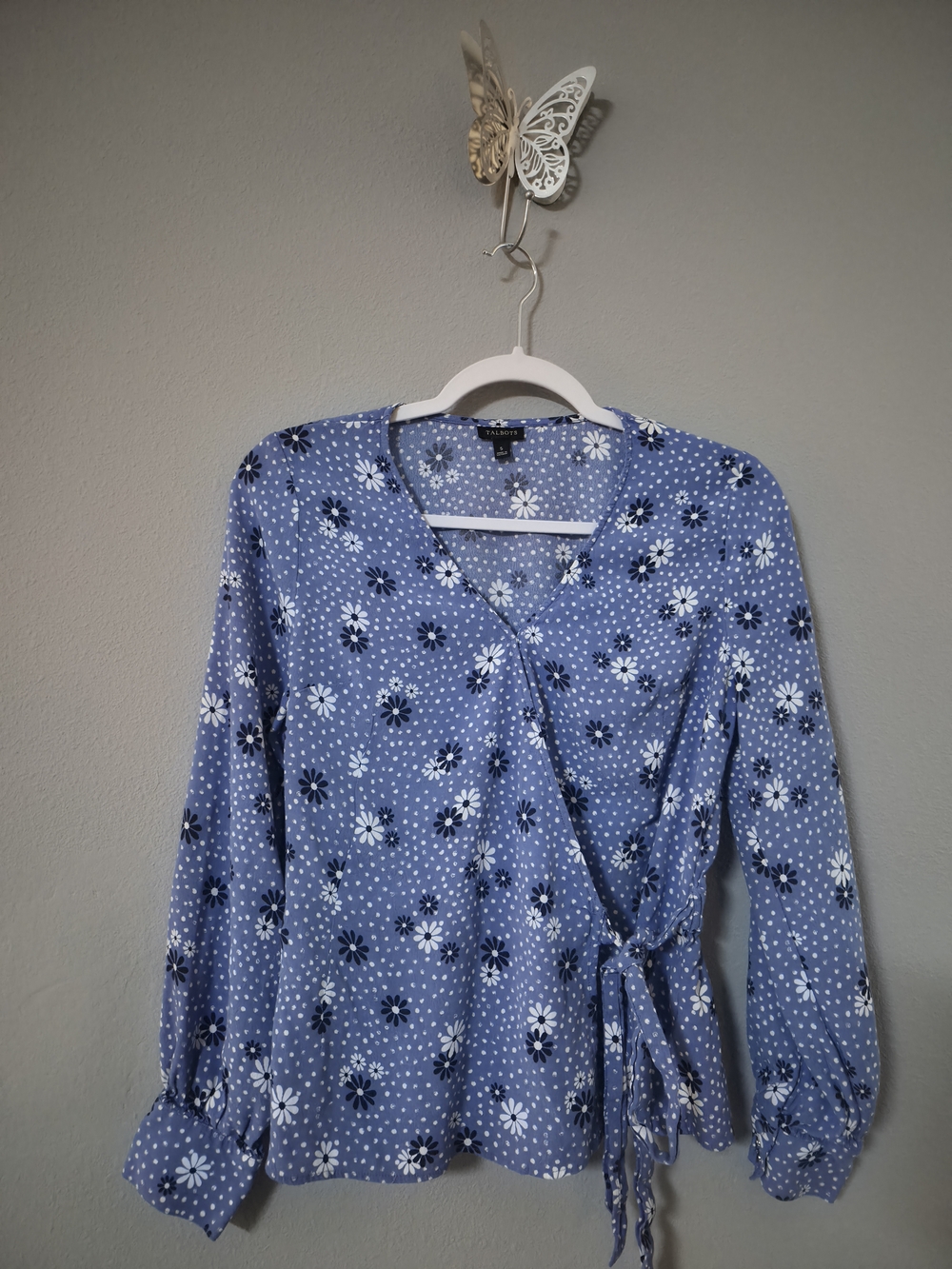Talbots Blue Floral V-Neck Blouse